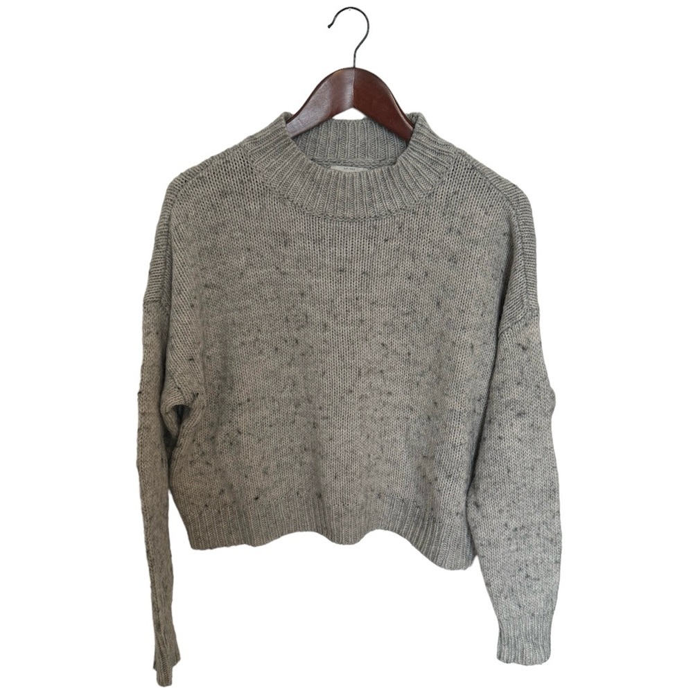 Lucky Brand Grey Speckled Crewneck Cropped Sweater